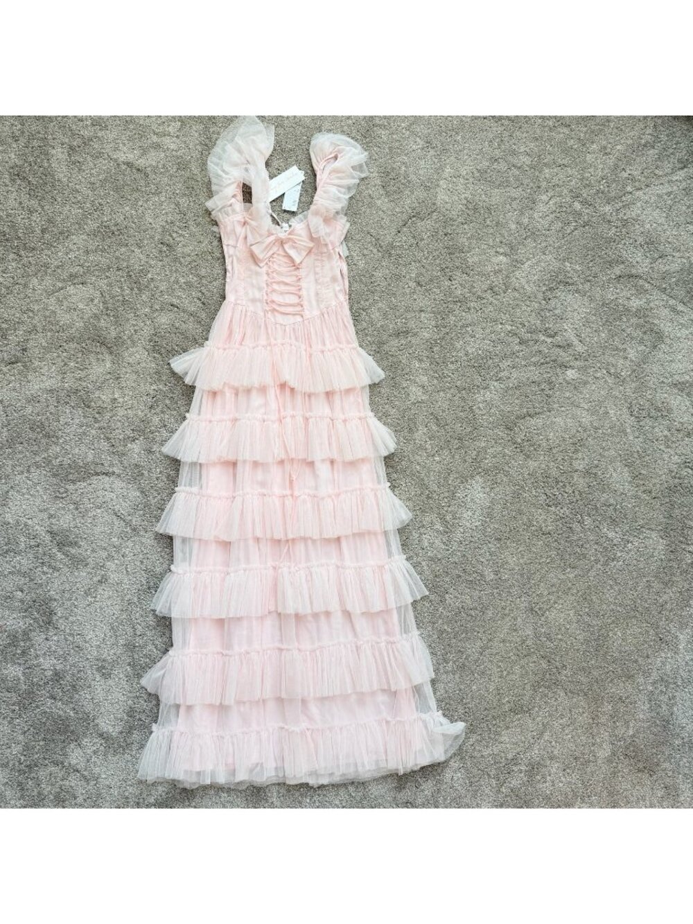 AMY JANE LONDON Evangeline Ruffle Tiered Maxi Dress Pink Corset Womens Size XS